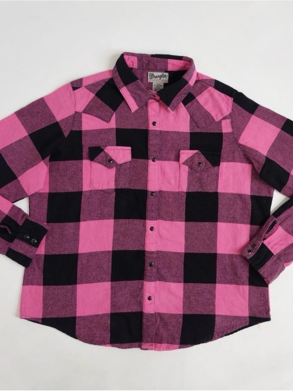 Wrangler Pink and Black Plaid Flannel XL